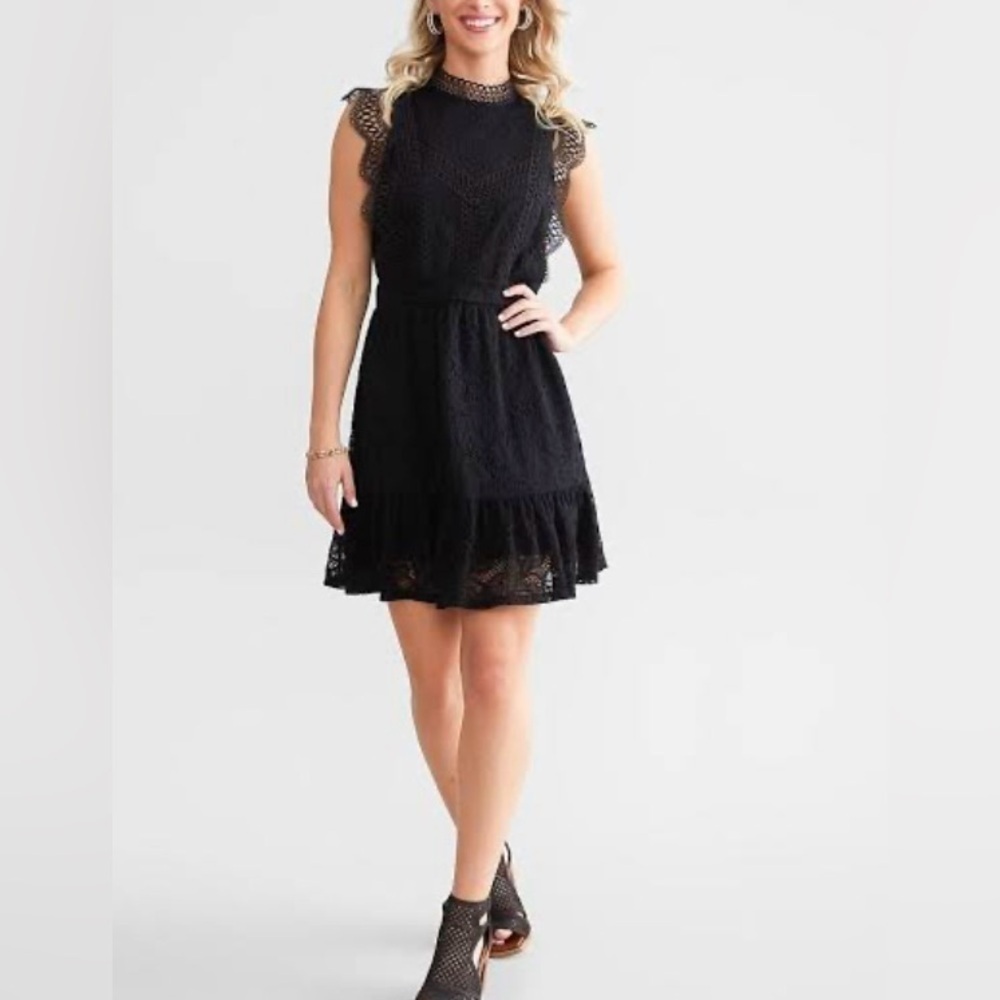 Adelyn Rae Black Ruffled A-Line Cocktail Dress